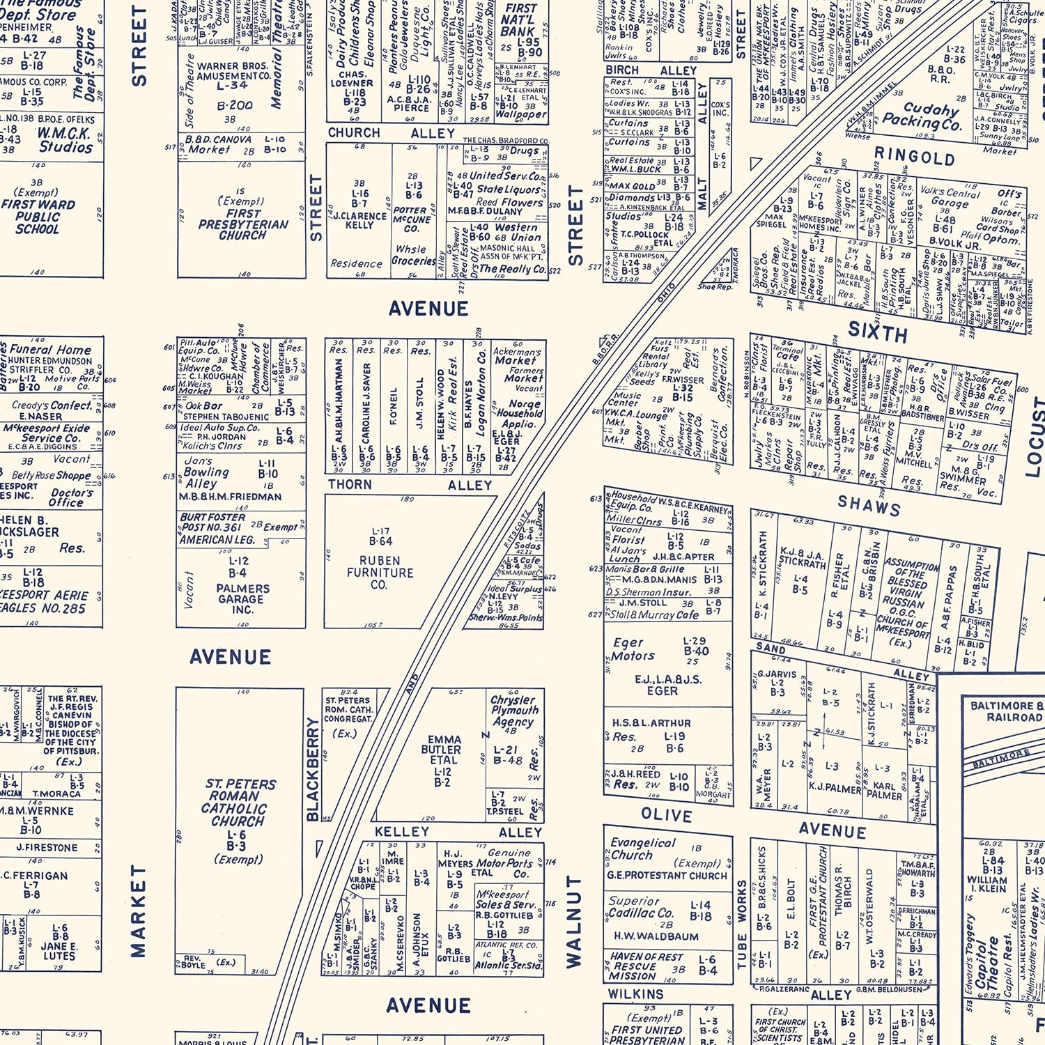 Vintage Map of McKeesport, PA Business Section 1950