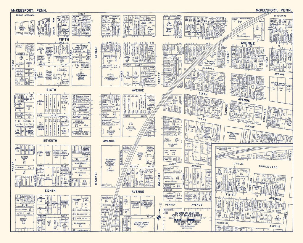 Vintage Map of McKeesport, PA Business Section 1950