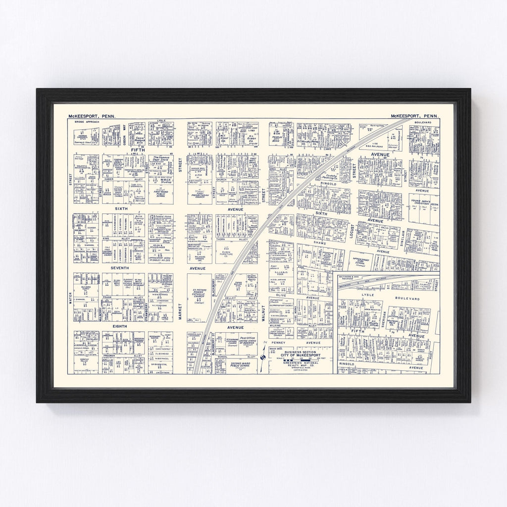 Vintage Map of McKeesport, PA Business Section 1950