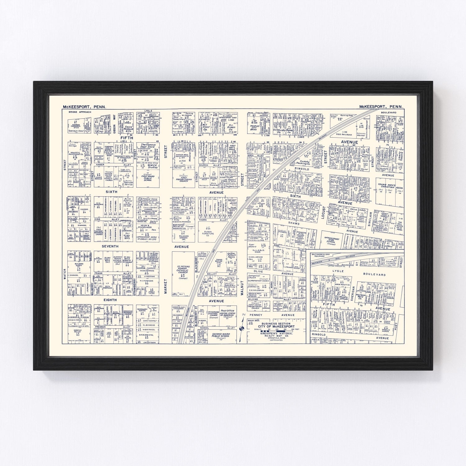 Vintage Map of McKeesport, PA Business Section 1950