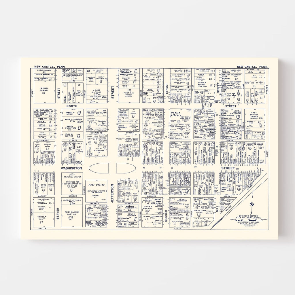 Vintage Map of New Castle, PA Business Section 1950