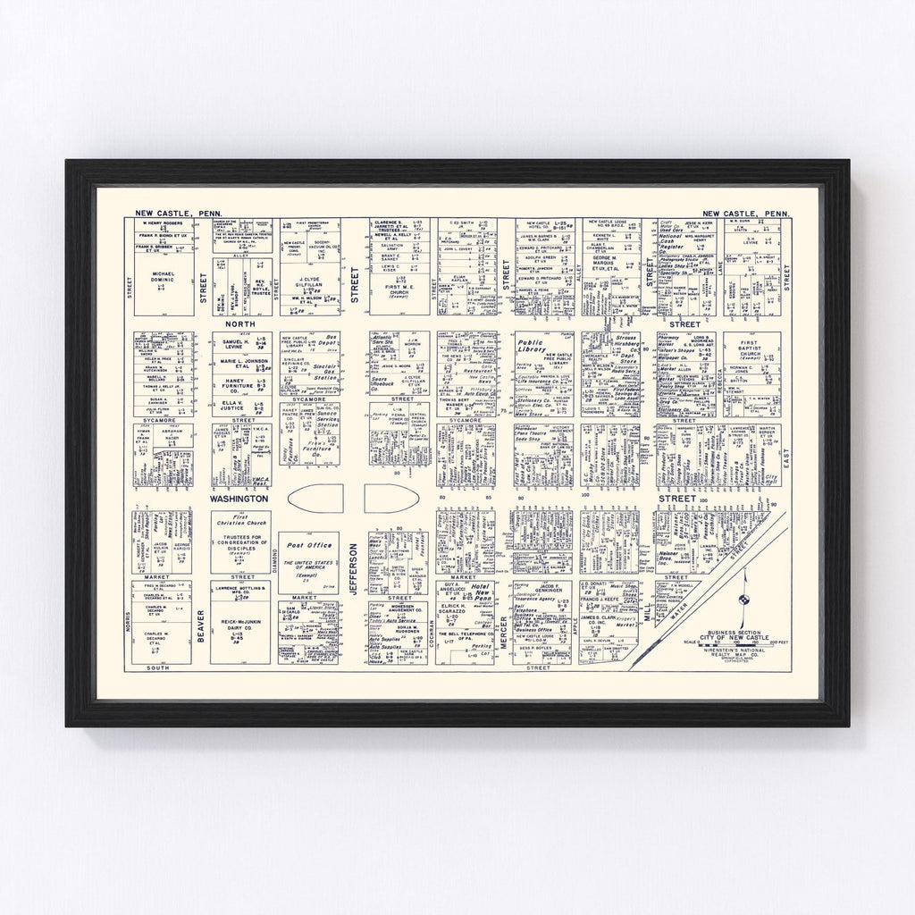 Vintage Map of New Castle, PA Business Section 1950