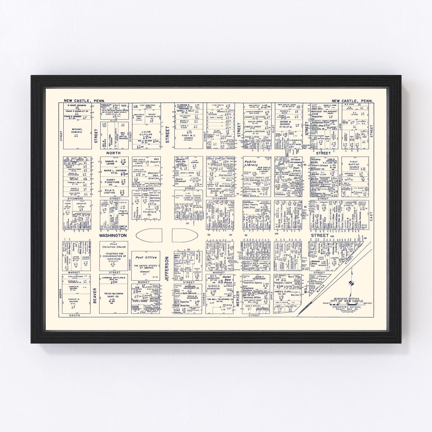 Vintage Map of New Castle, PA Business Section 1950