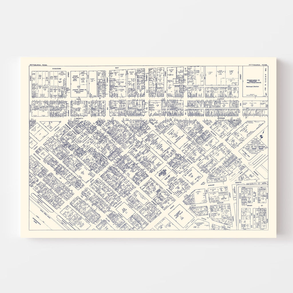 Vintage Map of Pittsburgh, PA Business Section 1950
