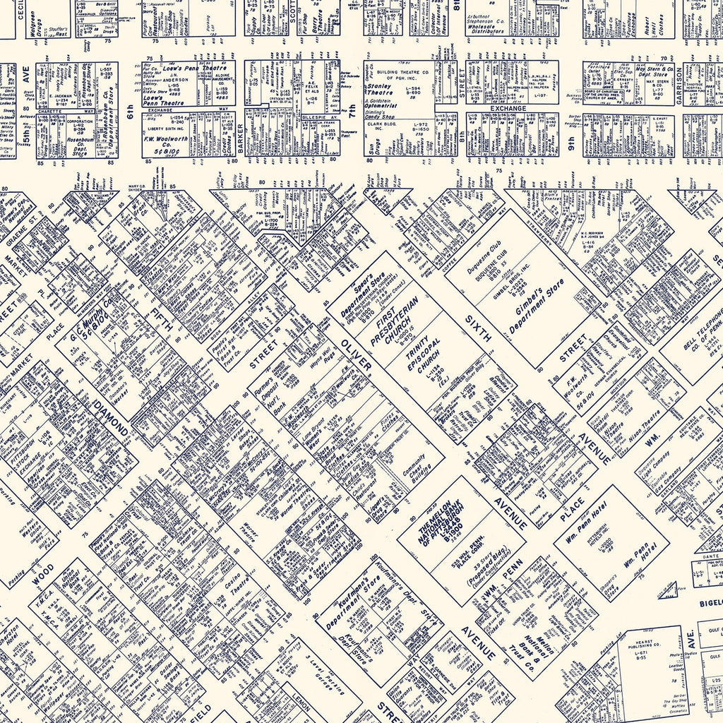 Vintage Map of Pittsburgh, PA Business Section 1950