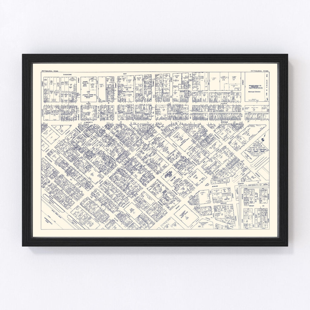 Vintage Map of Pittsburgh, PA Business Section 1950