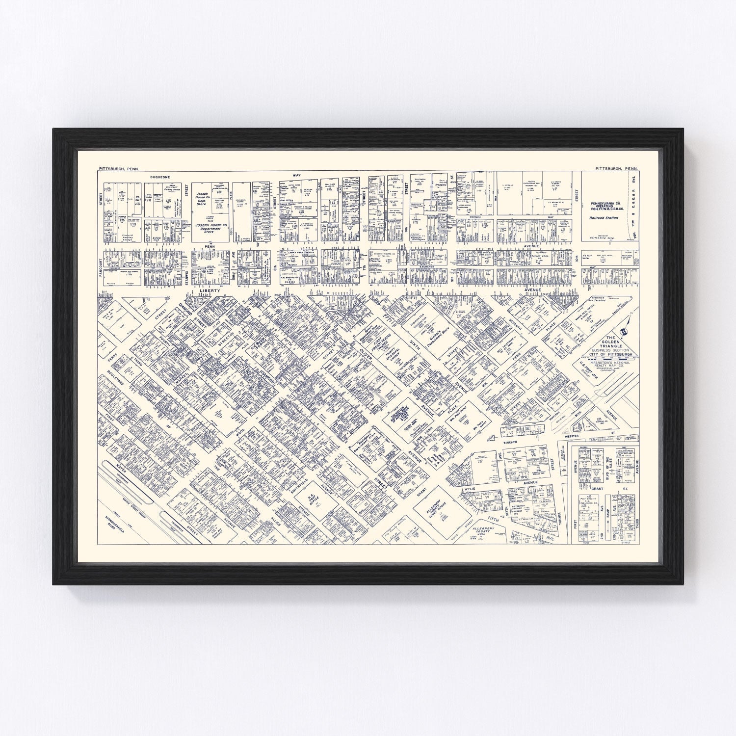 Vintage Map of Pittsburgh, PA Business Section 1950