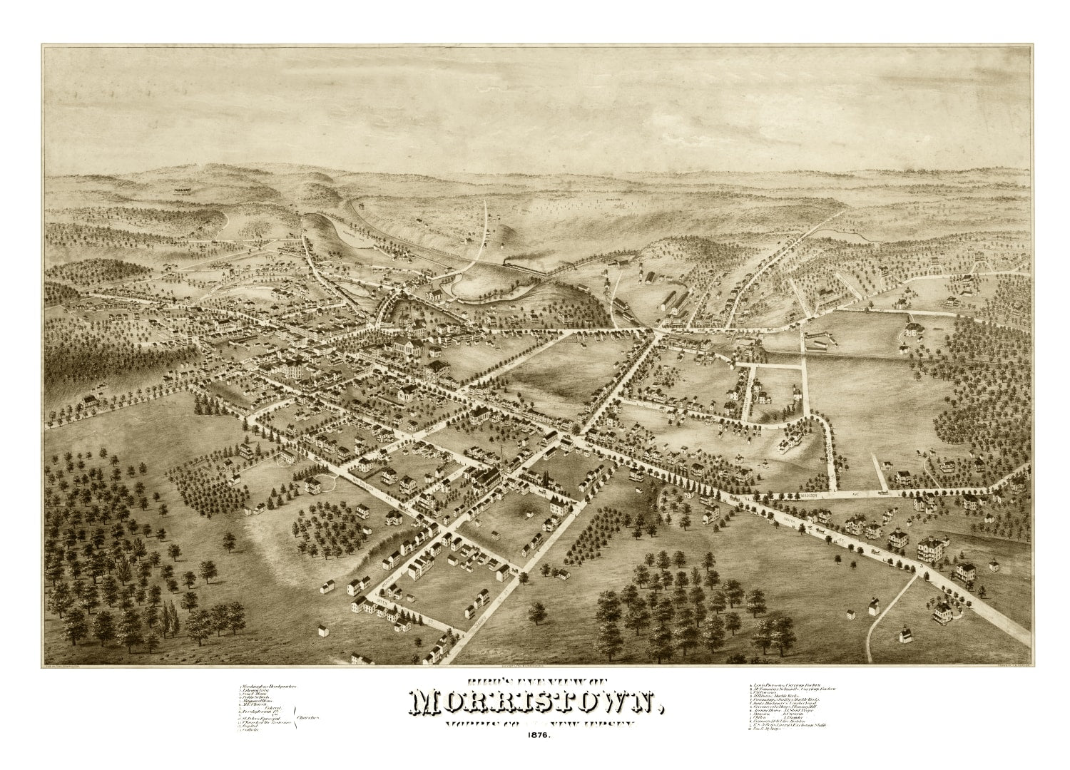 Vintage Map of Morristown, New Jersey 1876
