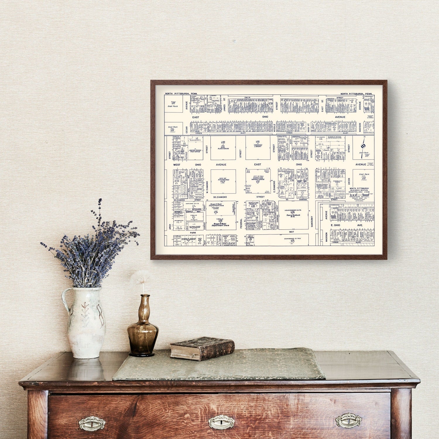 Vintage Map of North Pittsburgh, PA Business Section 1950