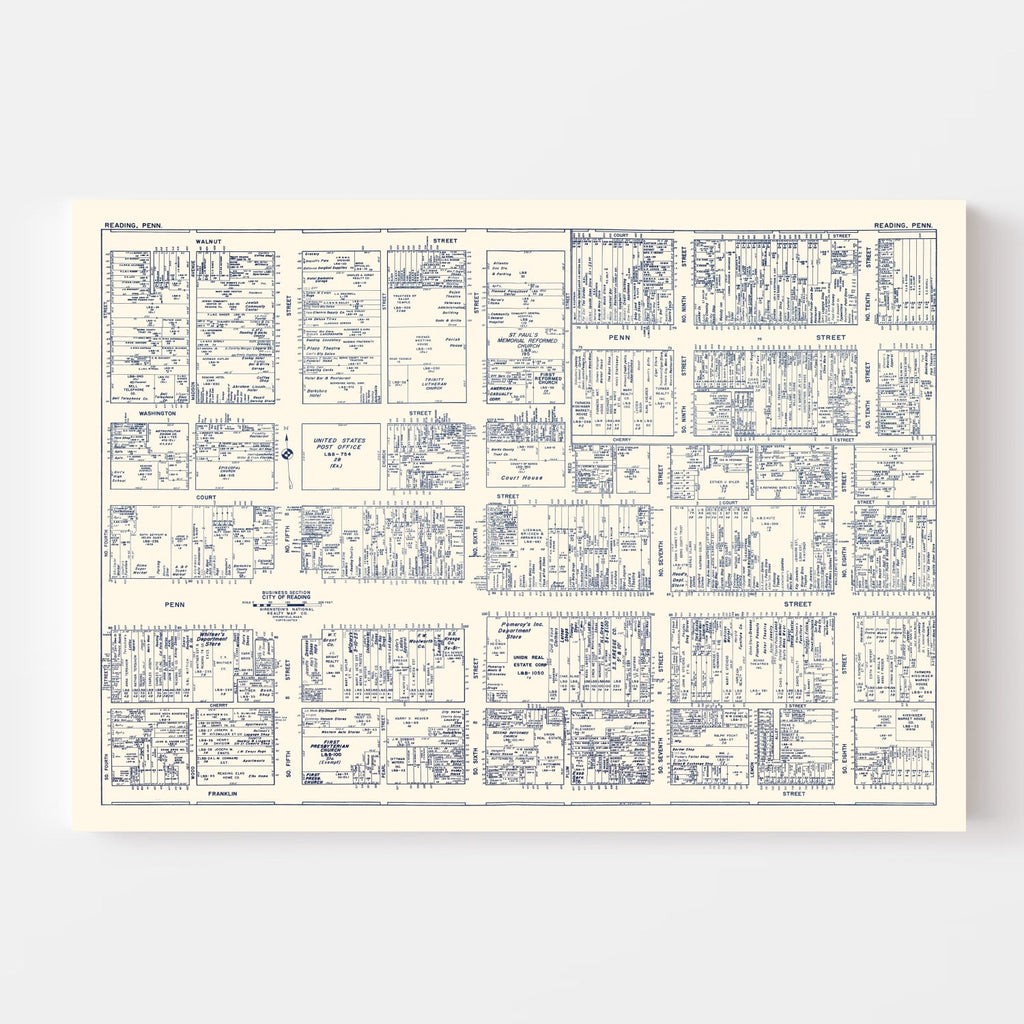 Vintage Map of Reading, PA Business Section 1950