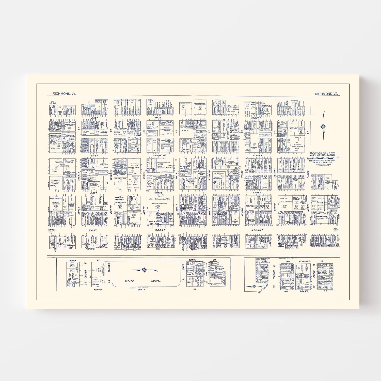 Vintage Map of Richmond, VA Business Section 1950