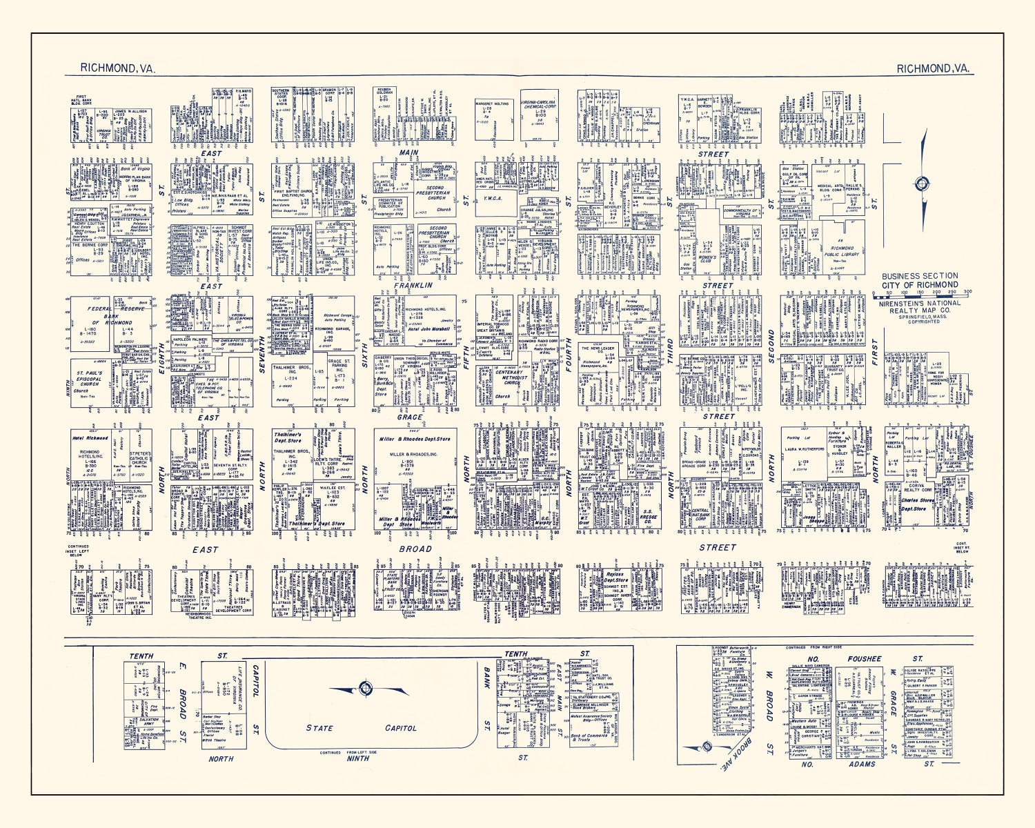 Vintage Map of Richmond, VA Business Section 1950