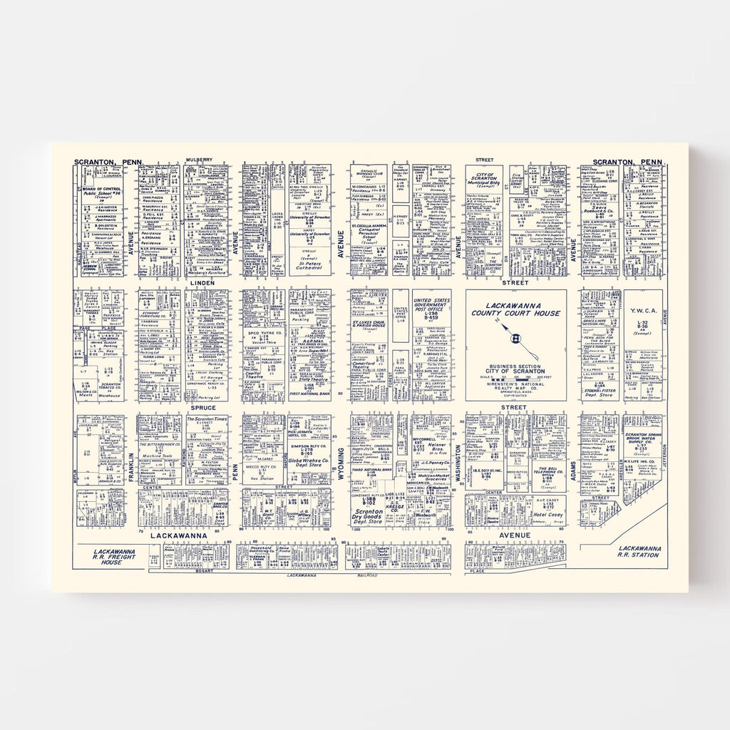 Vintage Map of Scranton, PA Business Section 1950