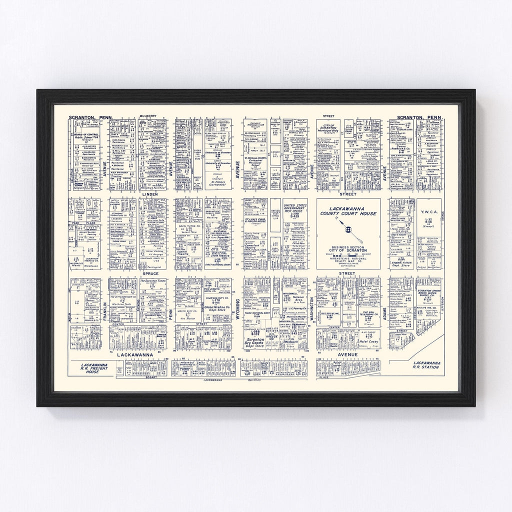 Vintage Map of Scranton, PA Business Section 1950