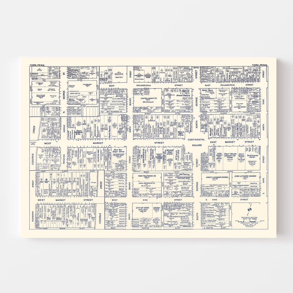 Vintage Map of York, PA Business Section 1950