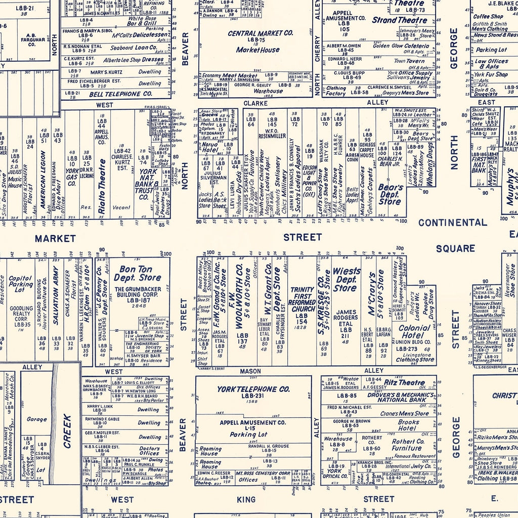 Vintage Map of York, PA Business Section 1950