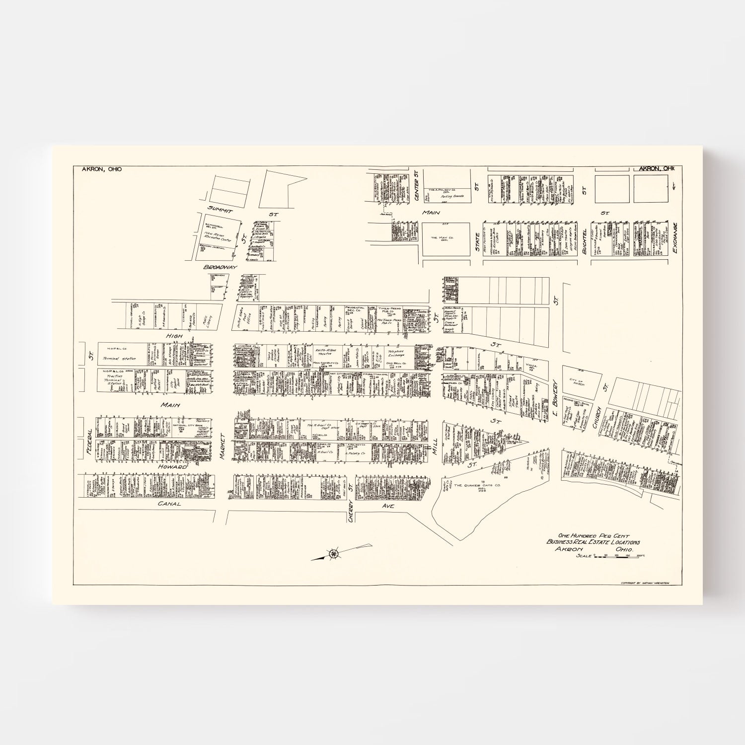 Vintage Map of Akron, OH Business Section 1929