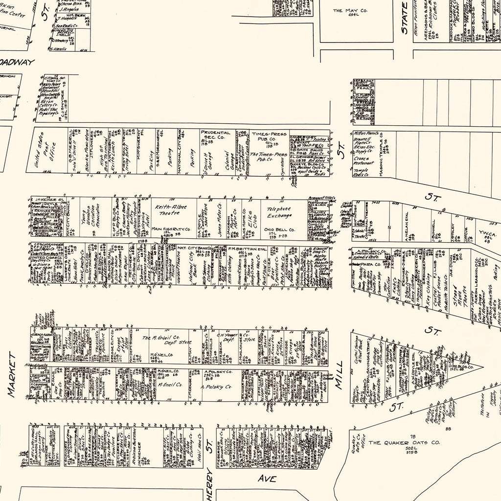 Vintage Map of Akron, OH Business Section 1929