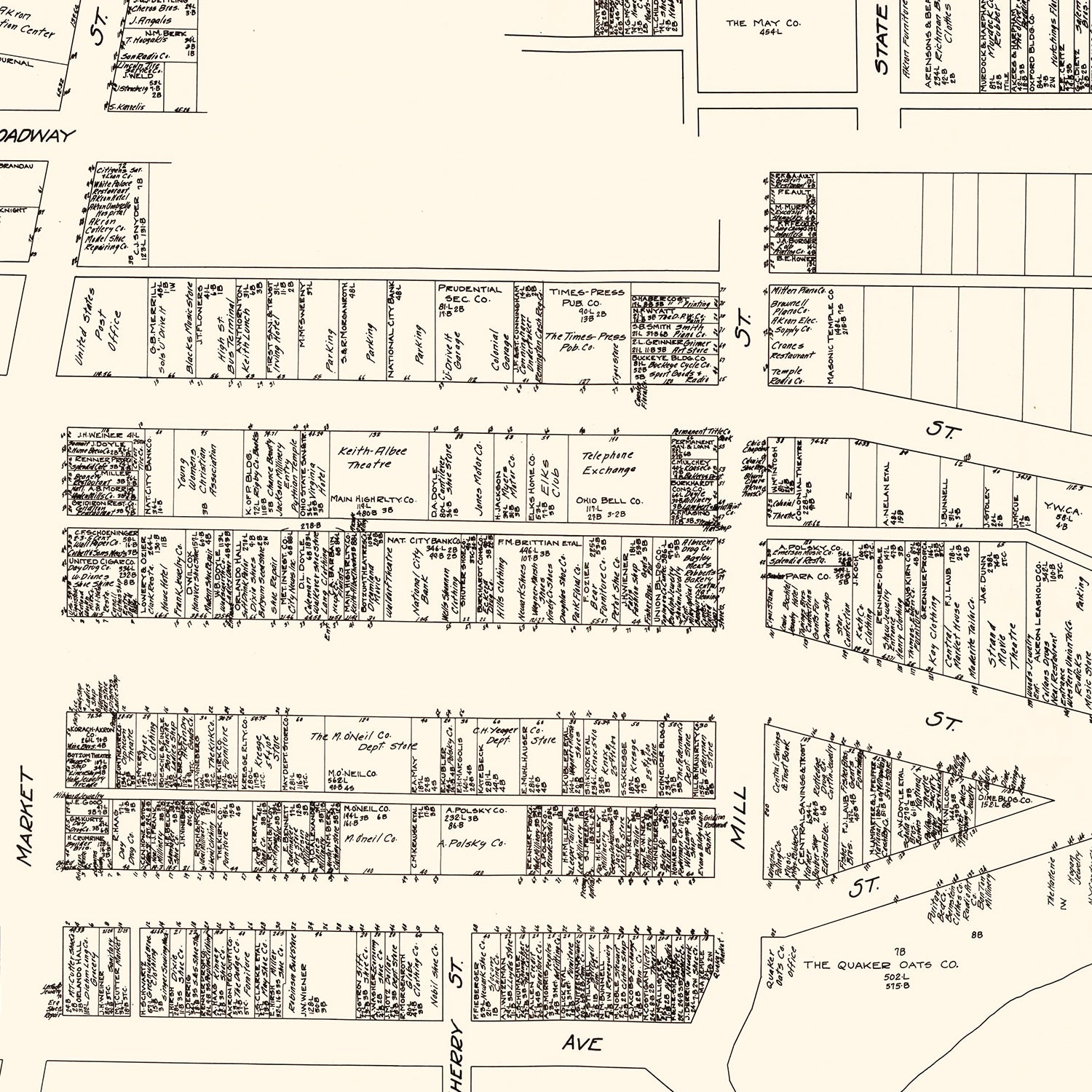 Vintage Map of Akron, OH Business Section 1929