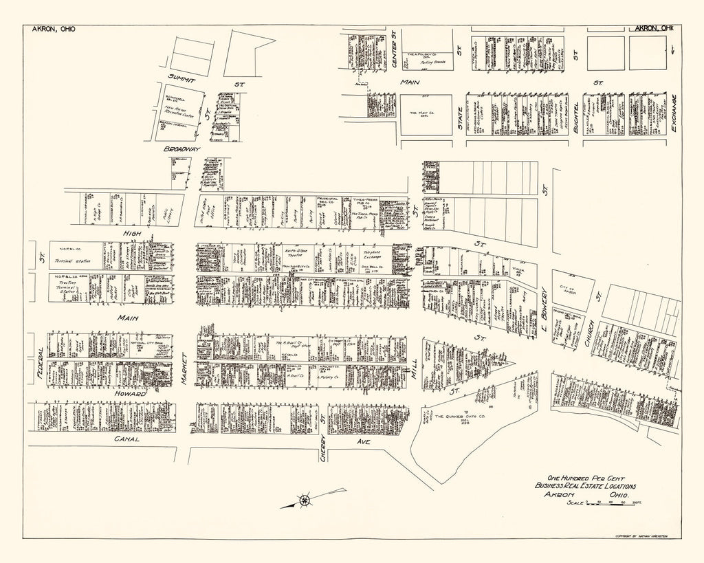 Vintage Map of Akron, OH Business Section 1929