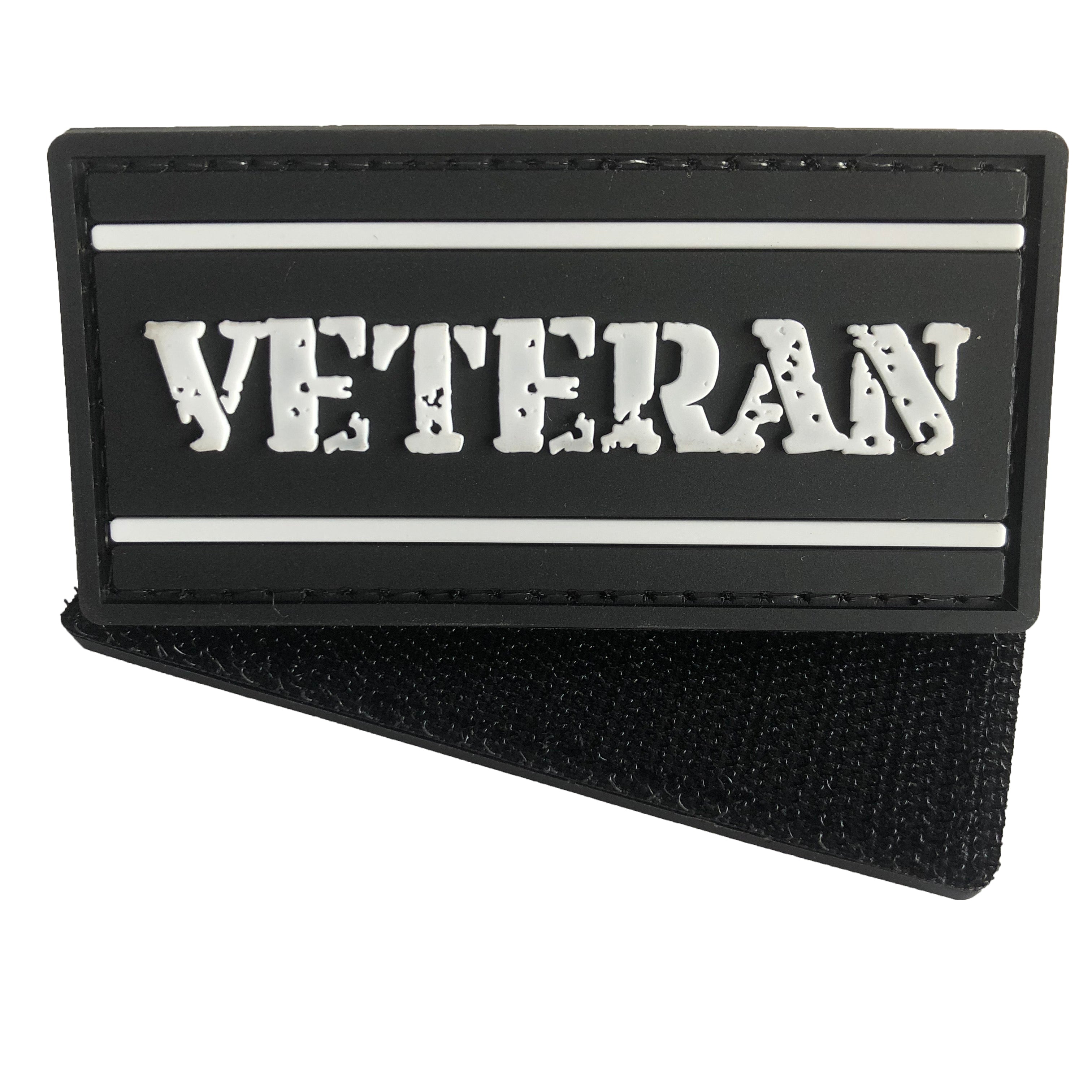 Rectangle Veteran Tab PVC Patch White and Black