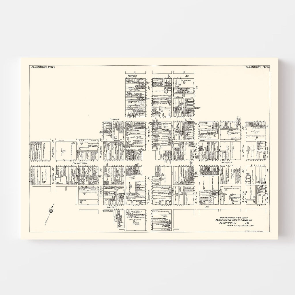 Vintage Map of Allentown, PA Business Section 1929