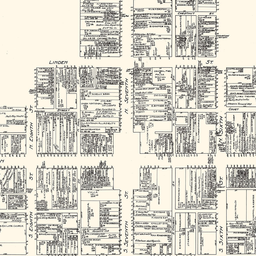 Vintage Map of Allentown, PA Business Section 1929