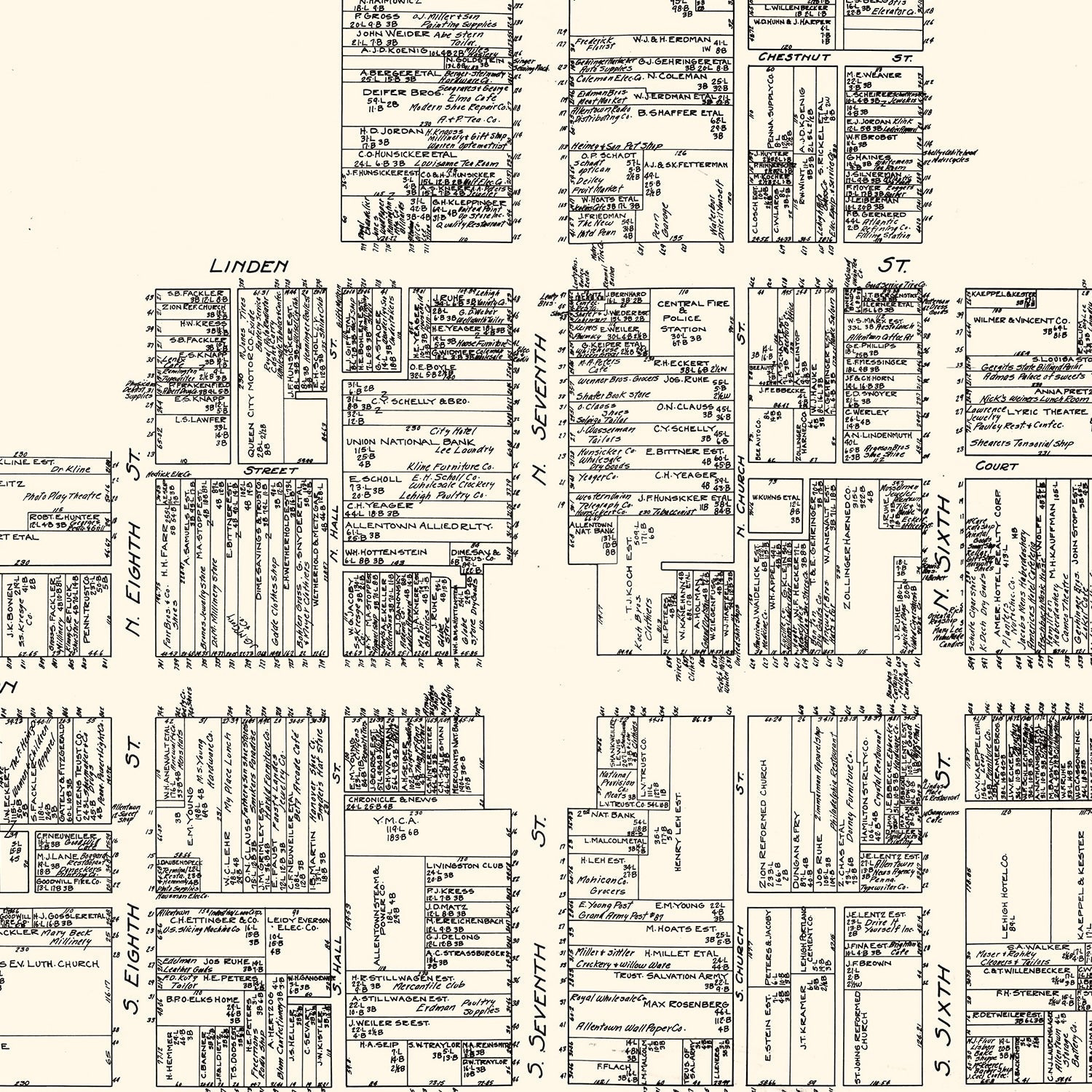Vintage Map of Allentown, PA Business Section 1929