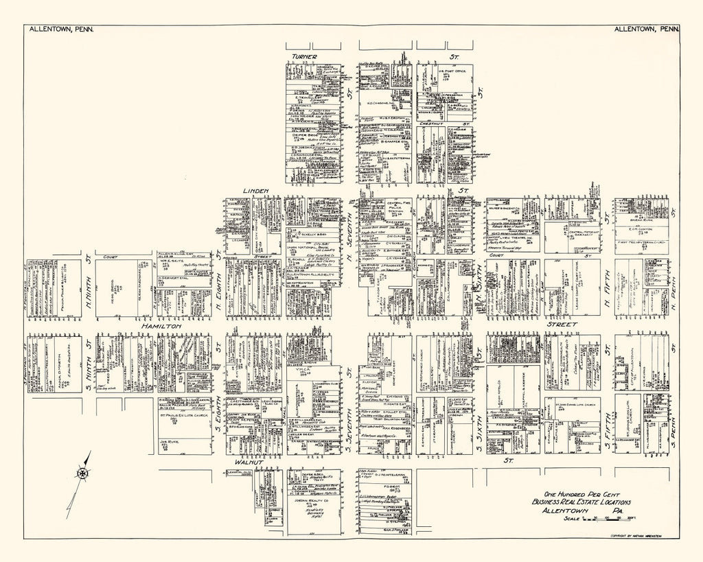 Vintage Map of Allentown, PA Business Section 1929