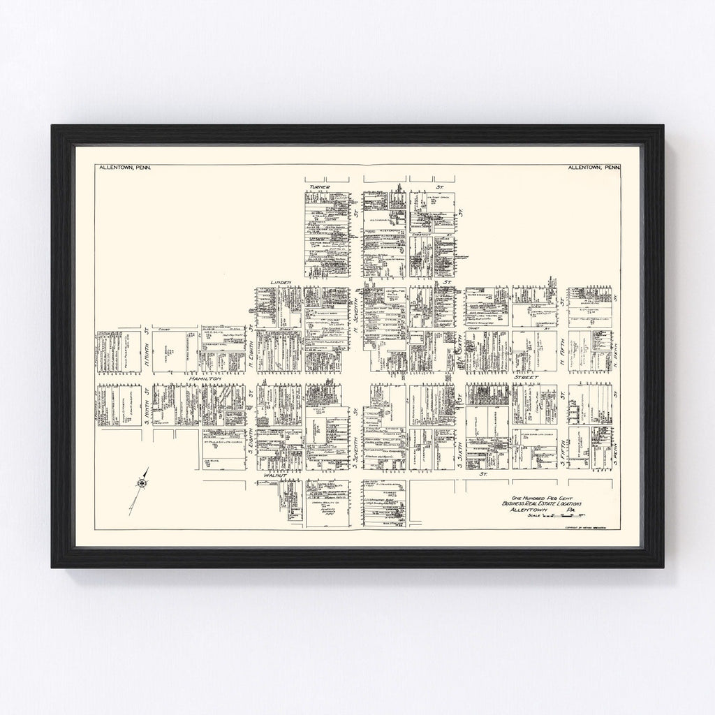 Vintage Map of Allentown, PA Business Section 1929