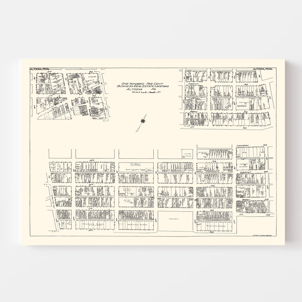 Vintage Map of Altoona, PA Business Section 1929