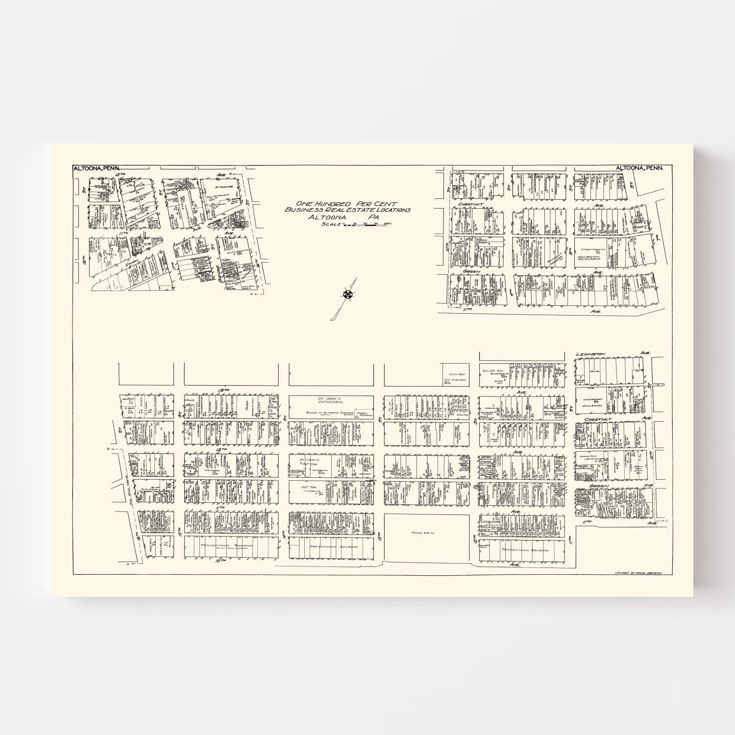 Vintage Map of Altoona, PA Business Section 1929