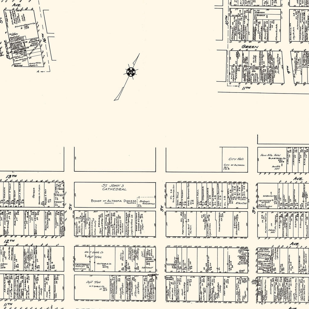 Vintage Map of Altoona, PA Business Section 1929