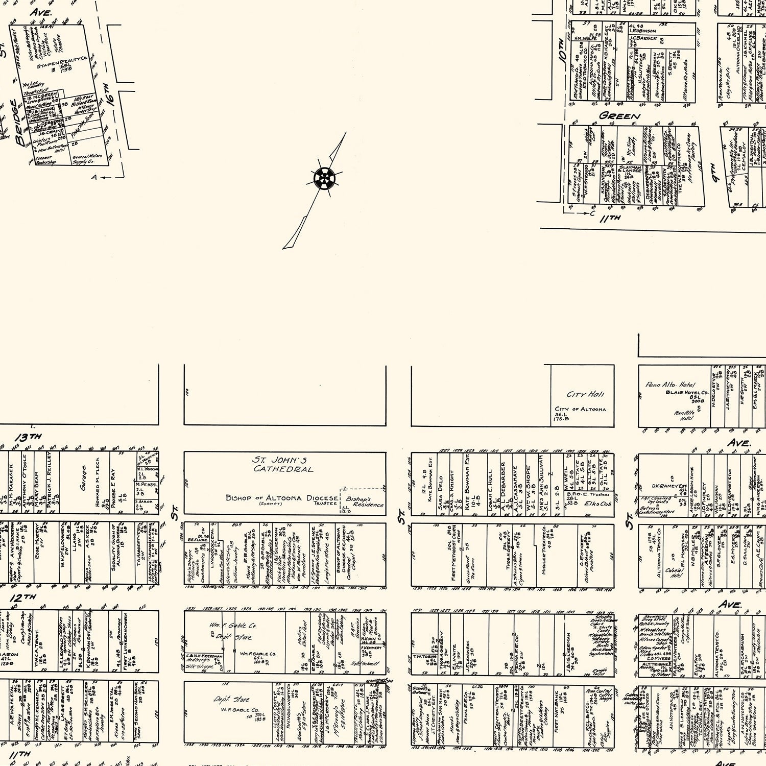 Vintage Map of Altoona, PA Business Section 1929