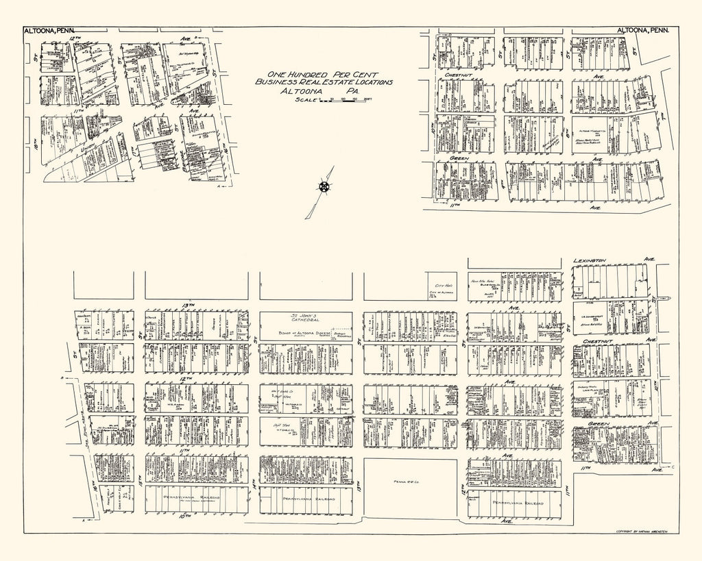 Vintage Map of Altoona, PA Business Section 1929