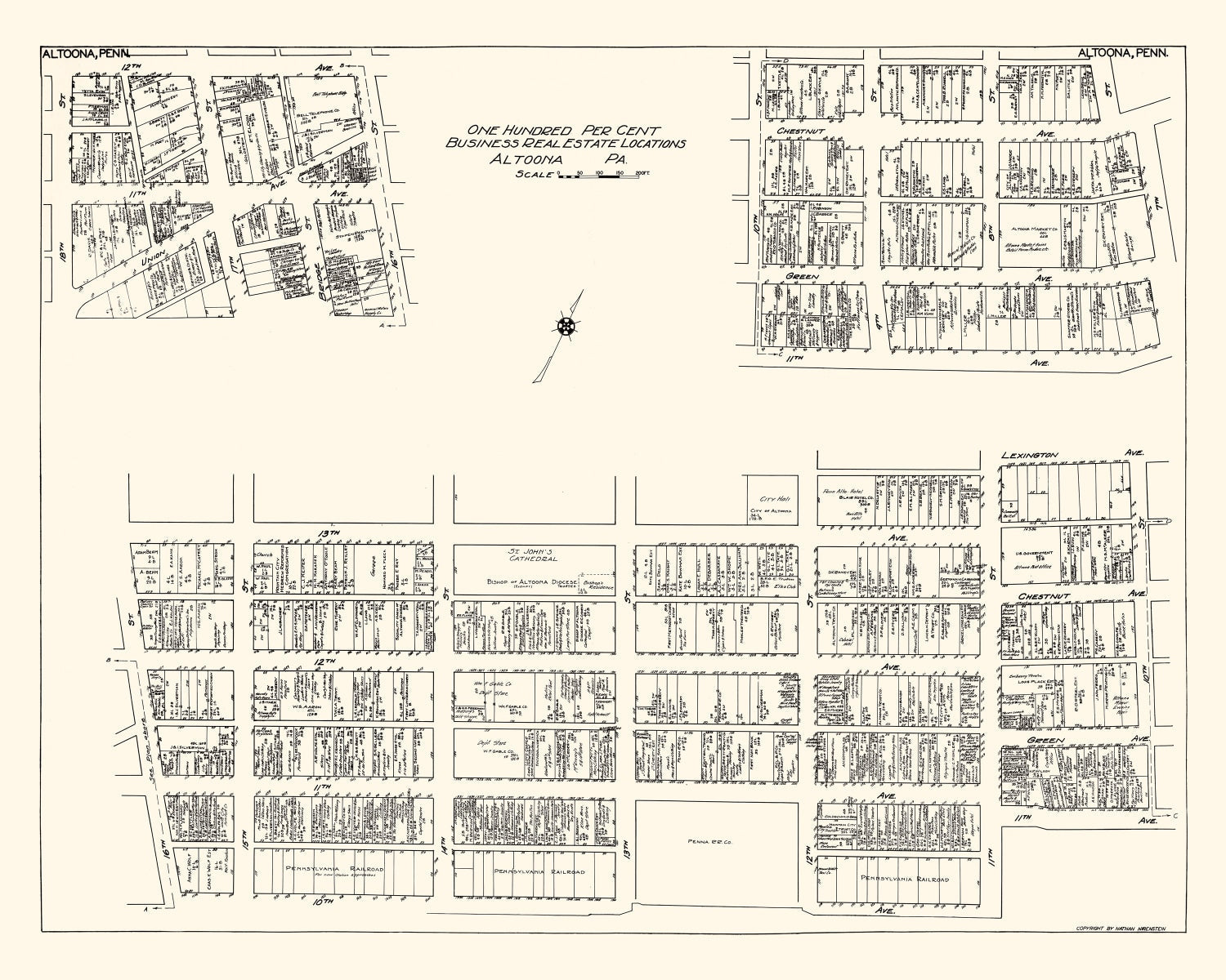 Vintage Map of Altoona, PA Business Section 1929