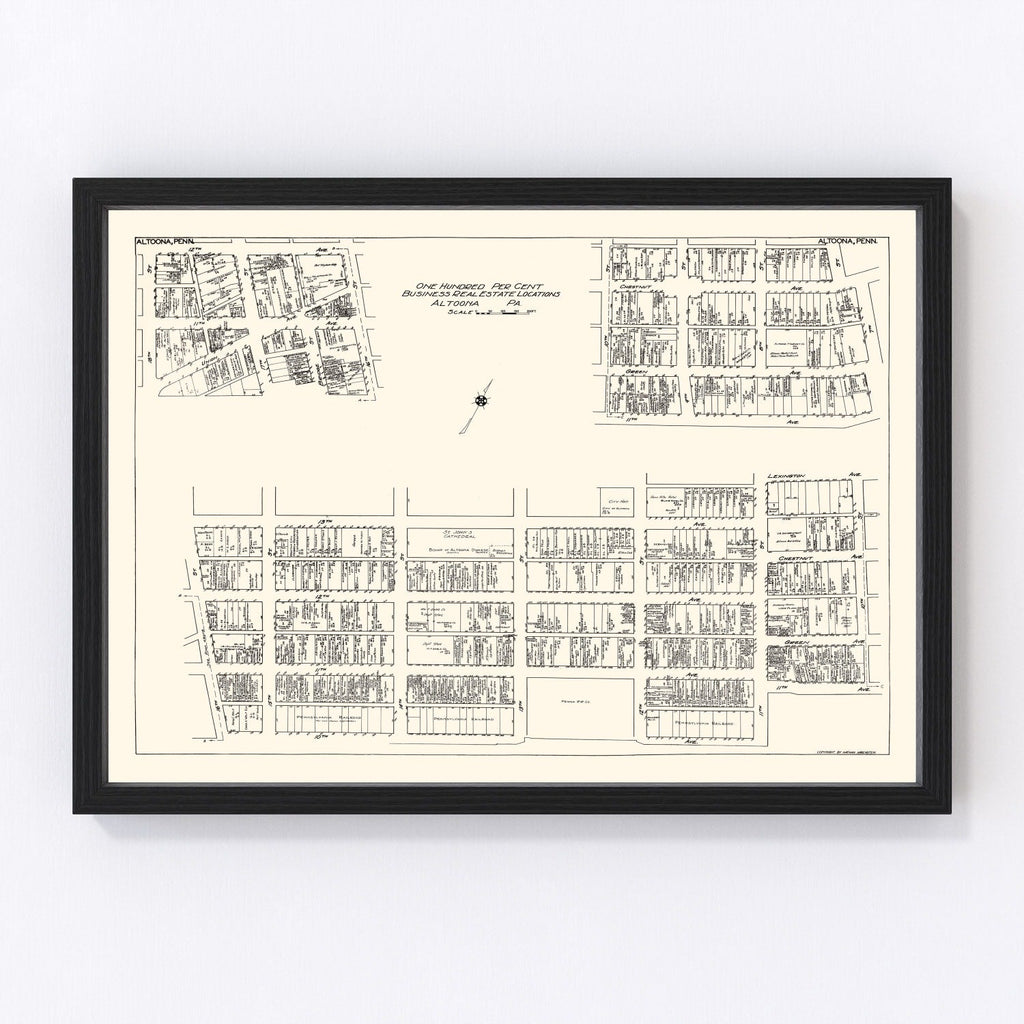 Vintage Map of Altoona, PA Business Section 1929