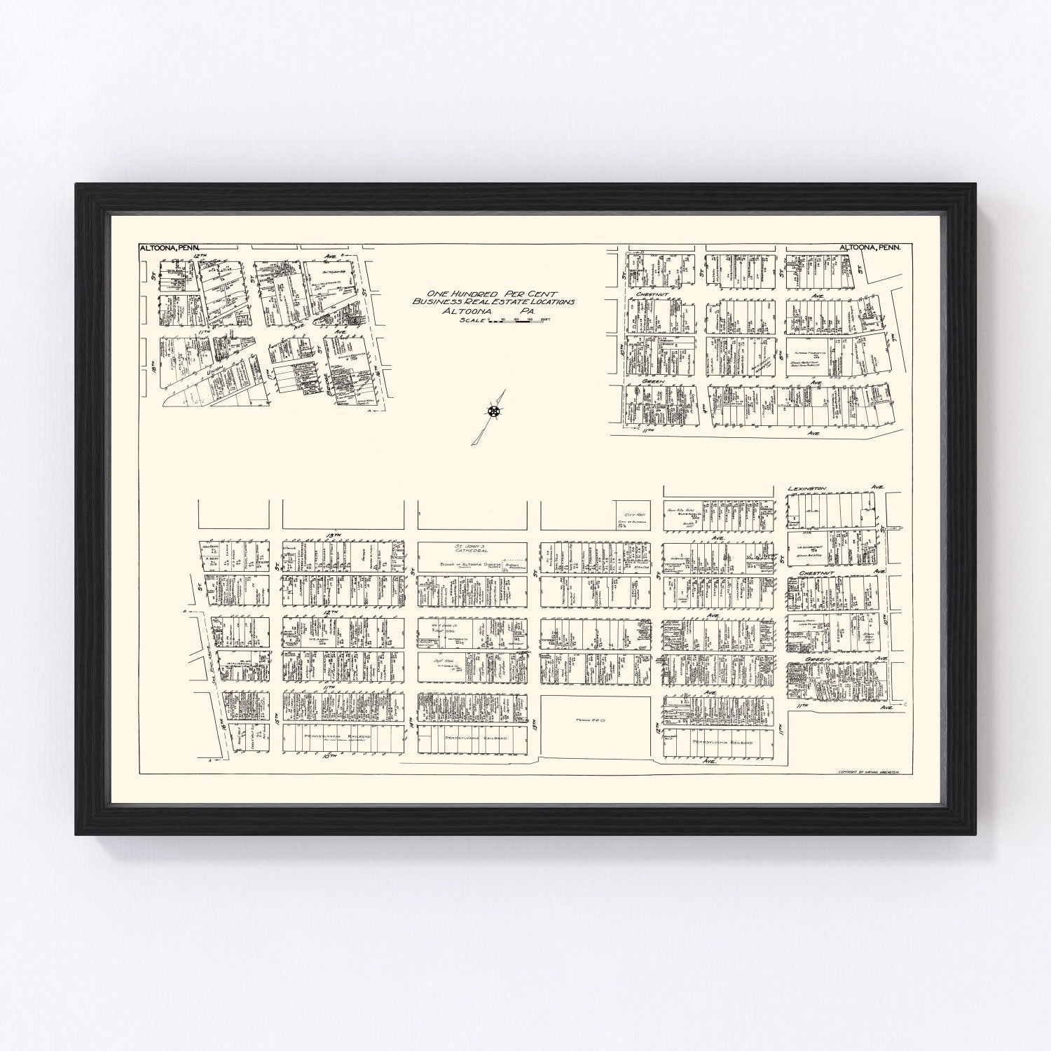 Vintage Map of Altoona, PA Business Section 1929