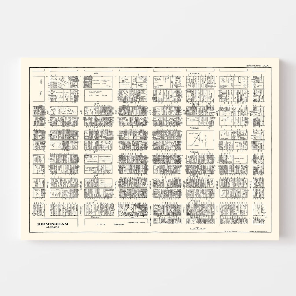 Vintage Map of Birmingham, AL Business Section 1929