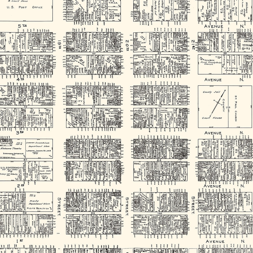 Vintage Map of Birmingham, AL Business Section 1929