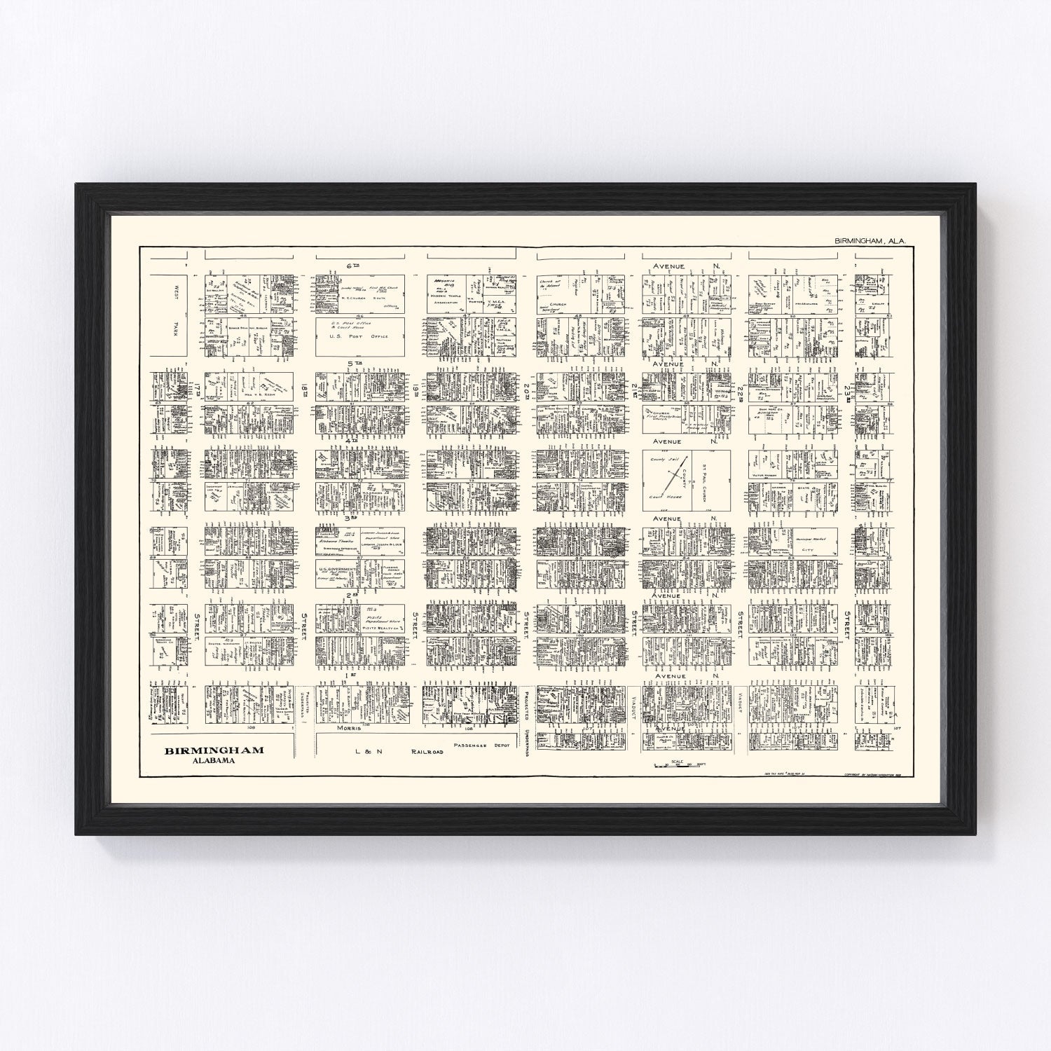 Vintage Map of Birmingham, AL Business Section 1929
