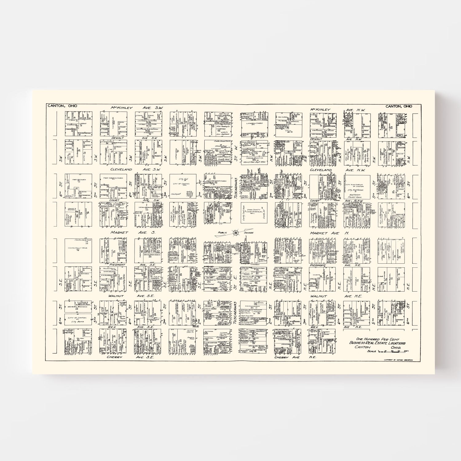 Vintage Map of Canton, OH Business Section 1929