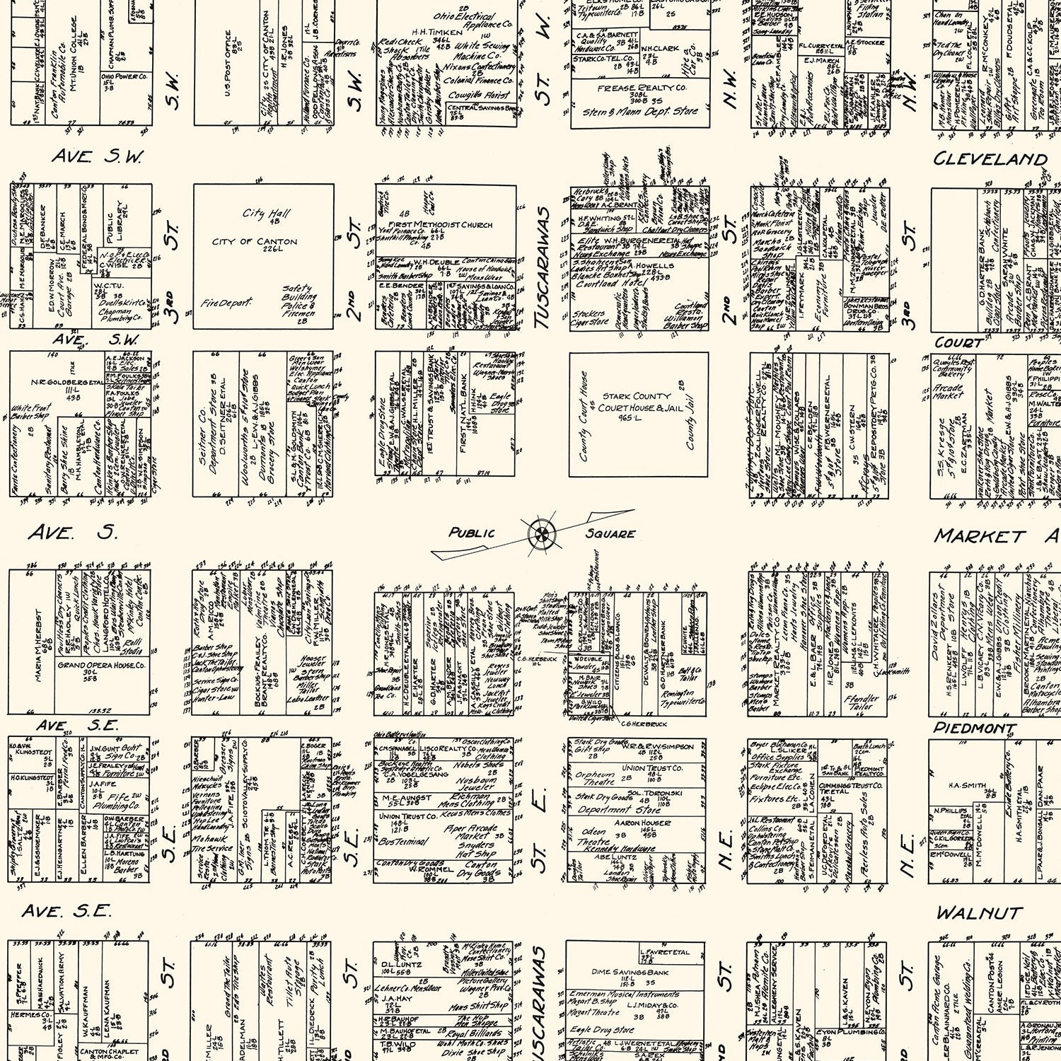 Vintage Map of Canton, OH Business Section 1929