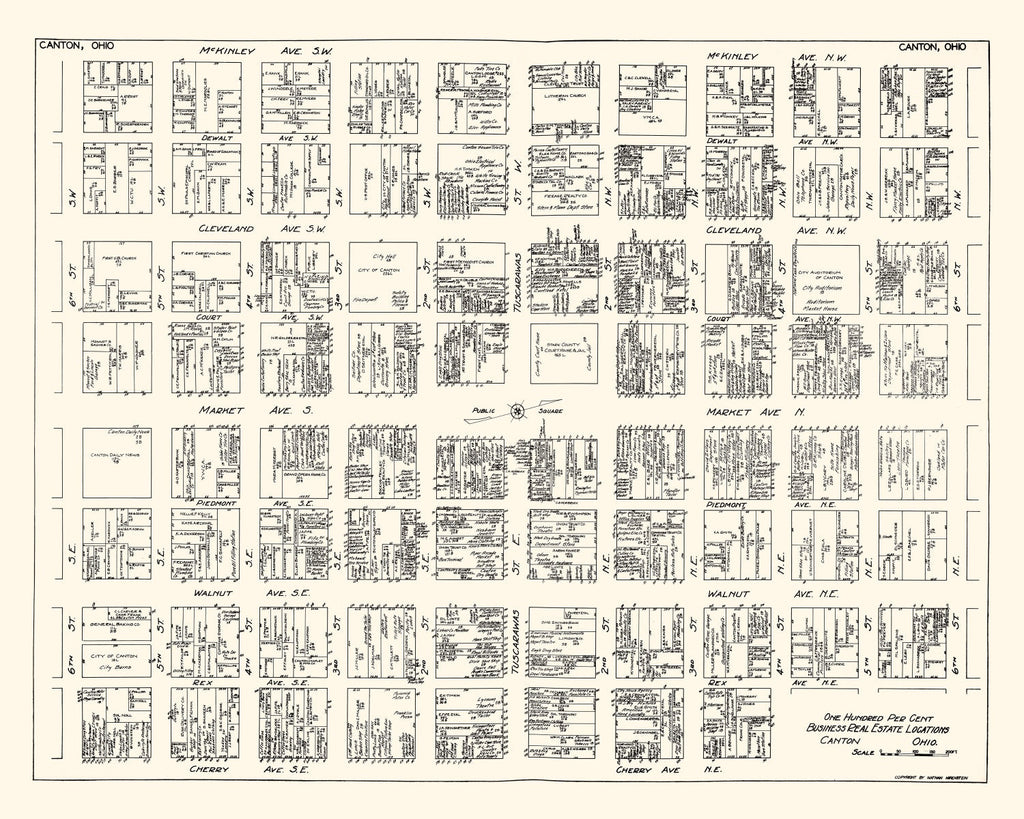 Vintage Map of Canton, OH Business Section 1929