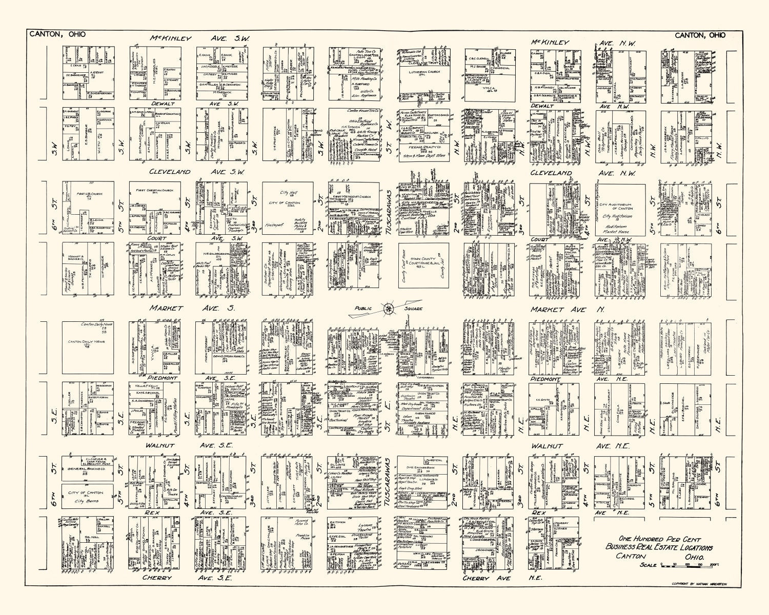 Vintage Map of Canton, OH Business Section 1929
