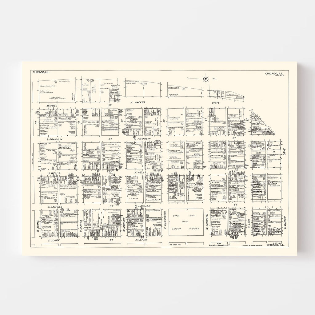 Vintage Map of Chicago, IL Business Section 1929