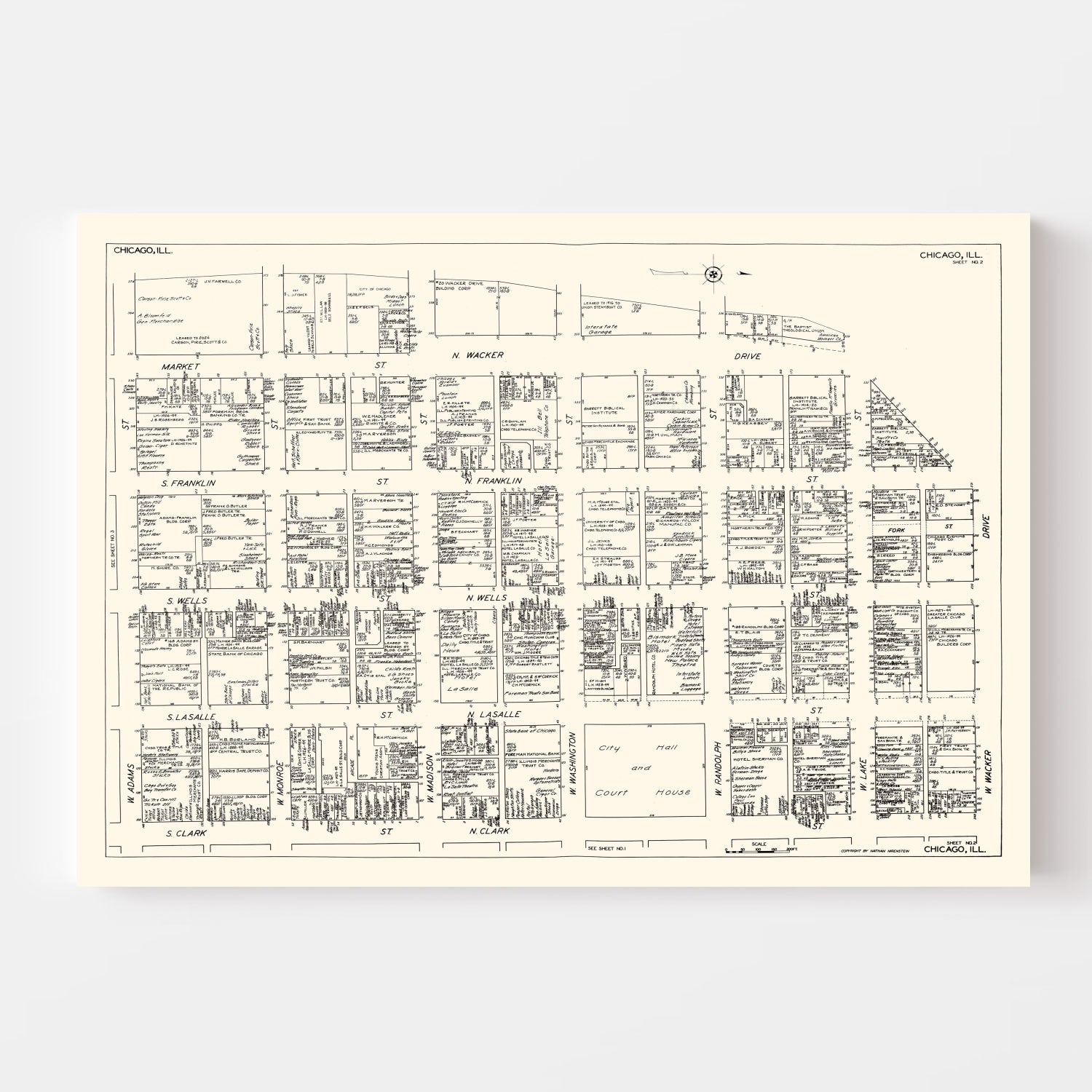 Vintage Map of Chicago, IL Business Section 1929