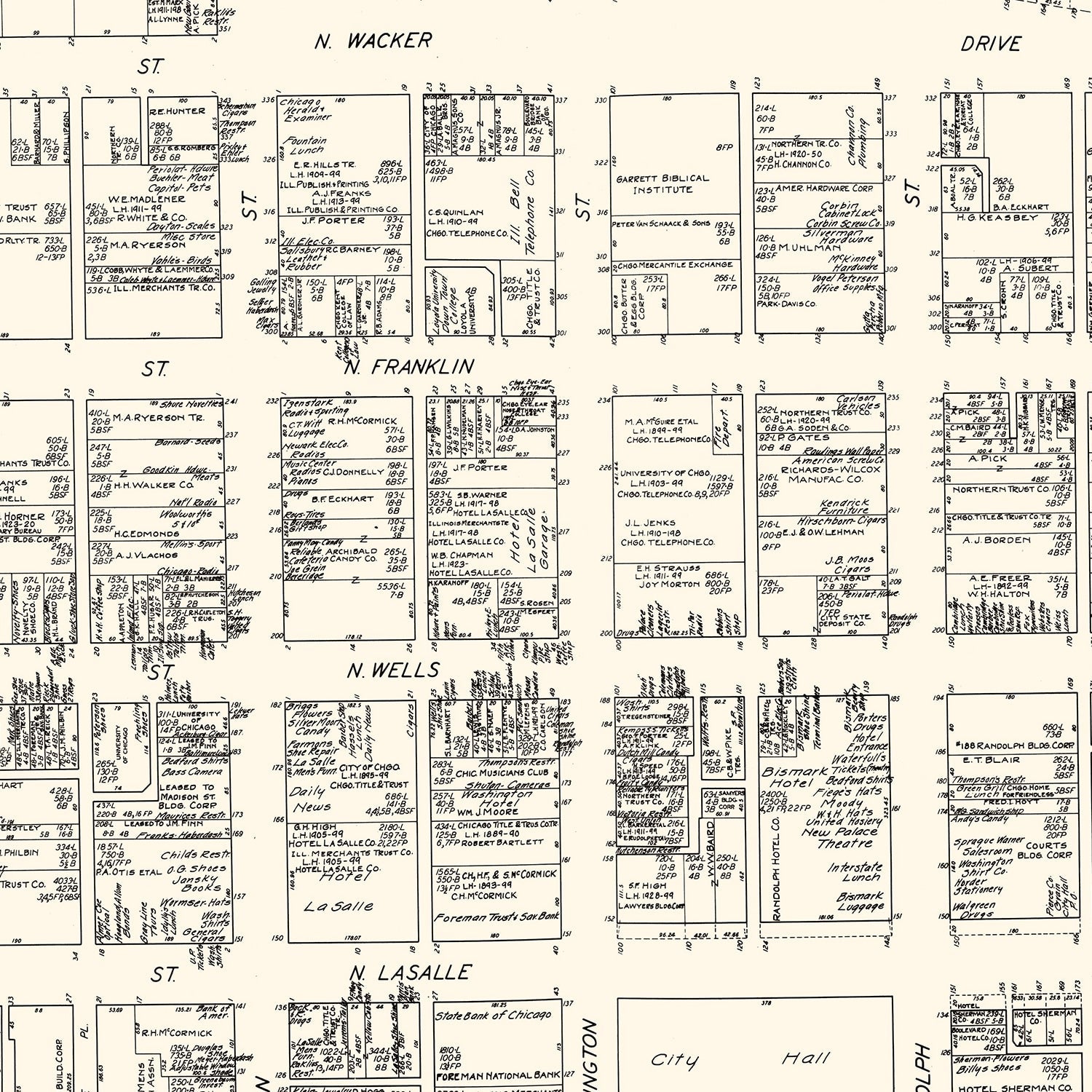 Vintage Map of Chicago, IL Business Section 1929