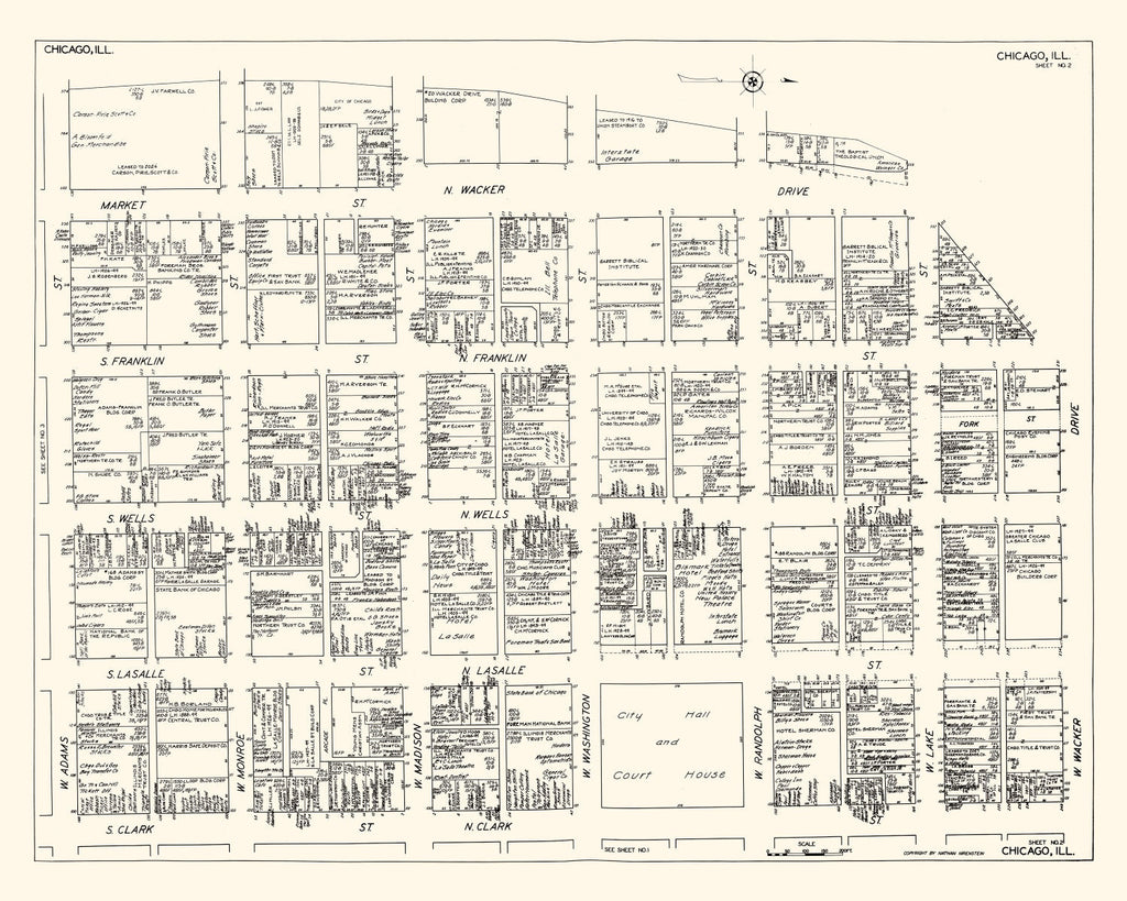 Vintage Map of Chicago, IL Business Section 1929