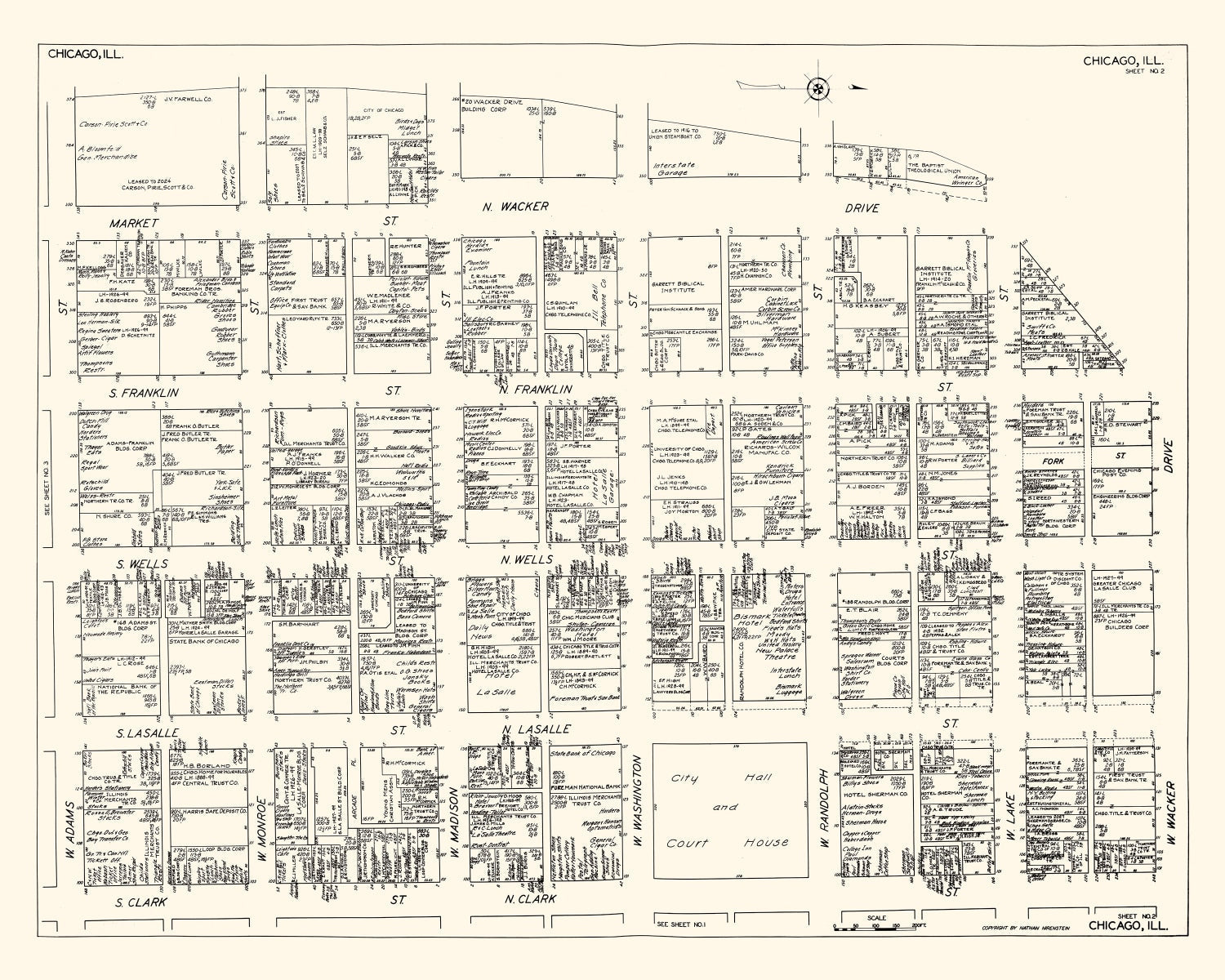Vintage Map of Chicago, IL Business Section 1929
